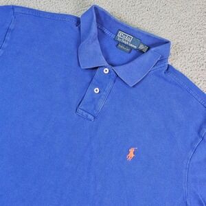 Polo Ralph Lauren Polo Shirt Mens‎ 2XL Blue Custom Fit Pony Logo Pique Cotton